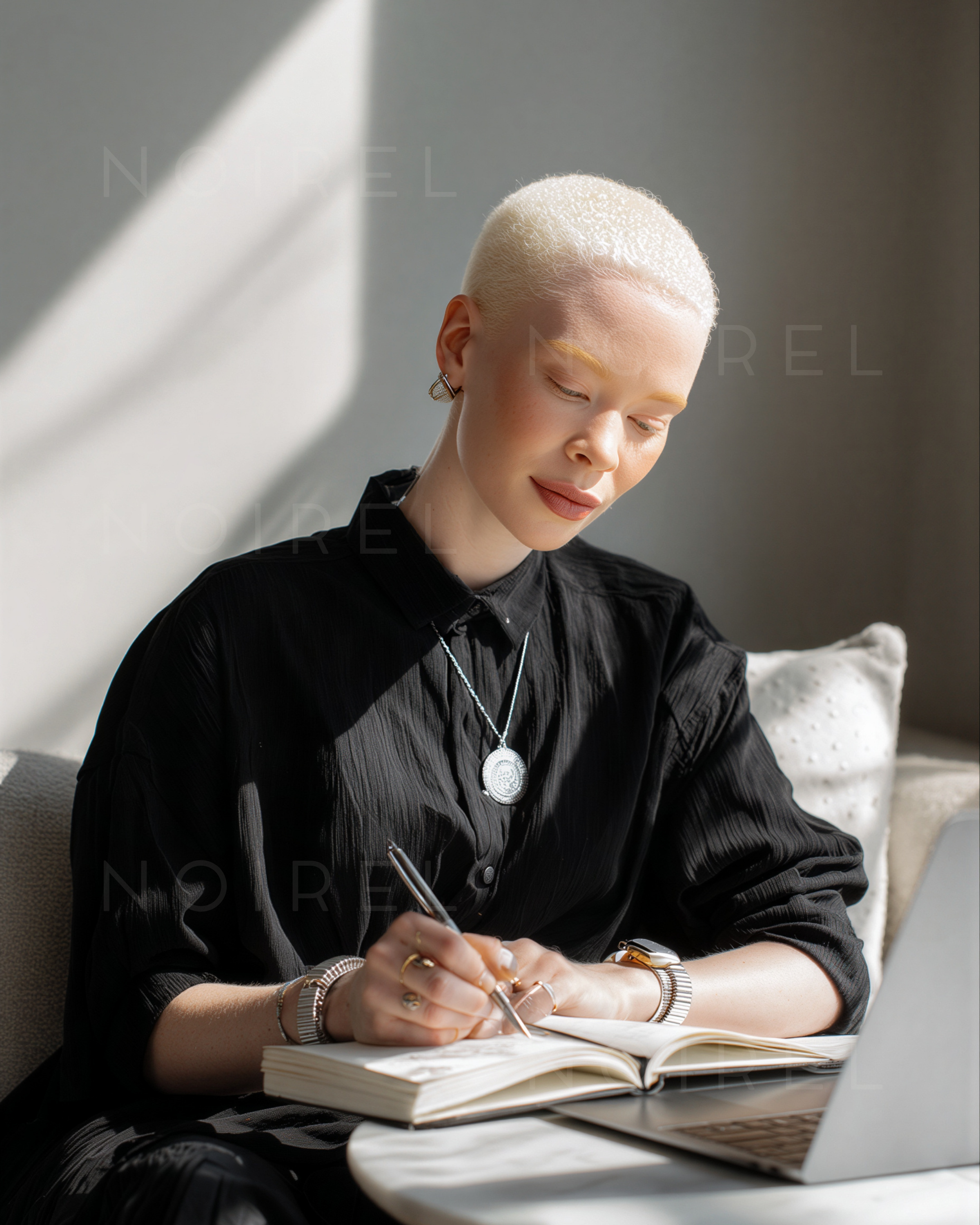 Black button-up office shirt with collar and long sleeves, NRL104