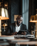 Black blazer with white dress shirt, buttoned, worn in an office setting