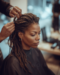 Dark brown dreadlock-style hairpiece with twisted braids and long ponytail