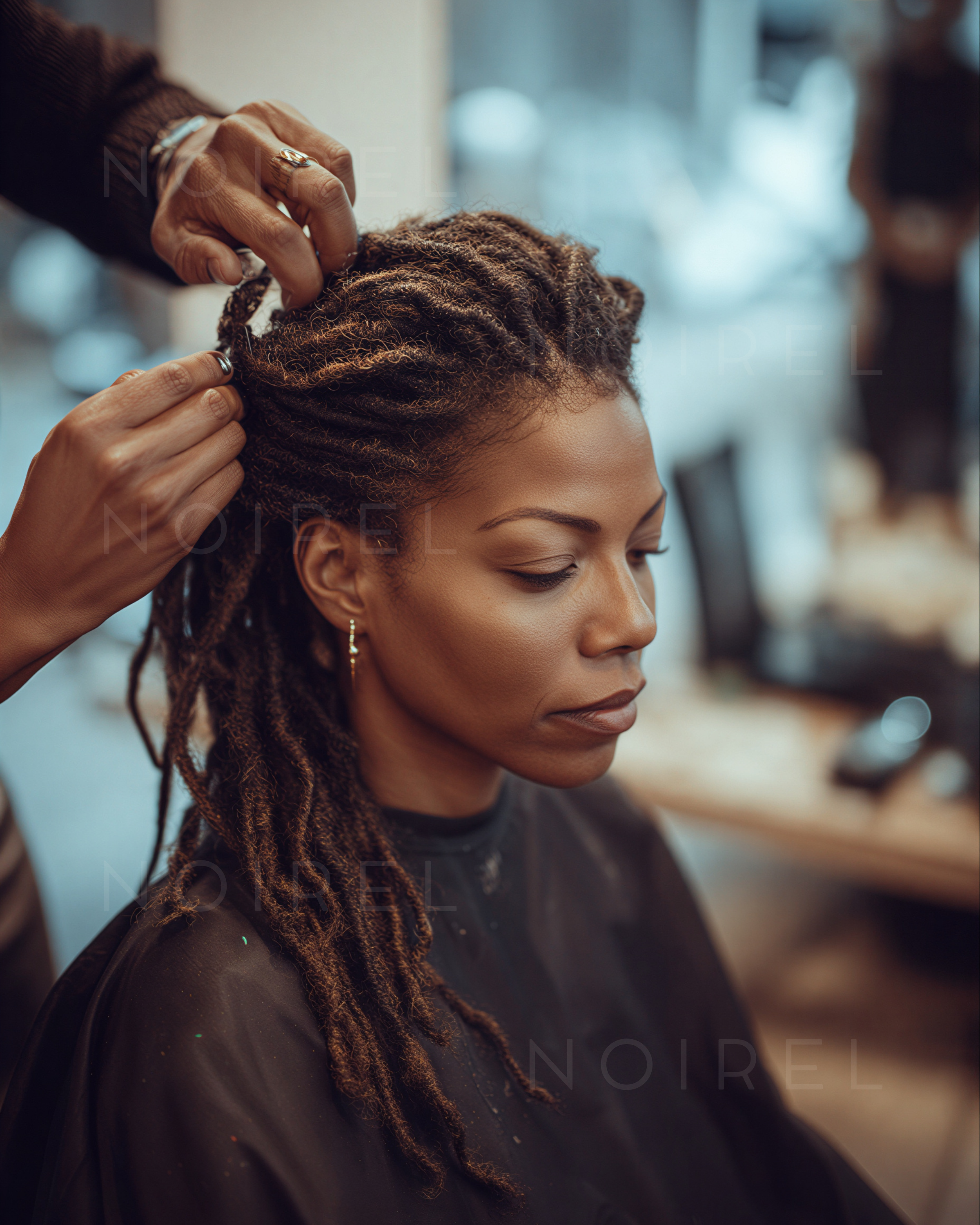 Dark brown dreadlock-style hairpiece with twisted braids and long ponytail