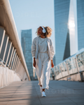 NOIREL NRL163 set: light blue cardigan and jogger pants with drawstring waist.