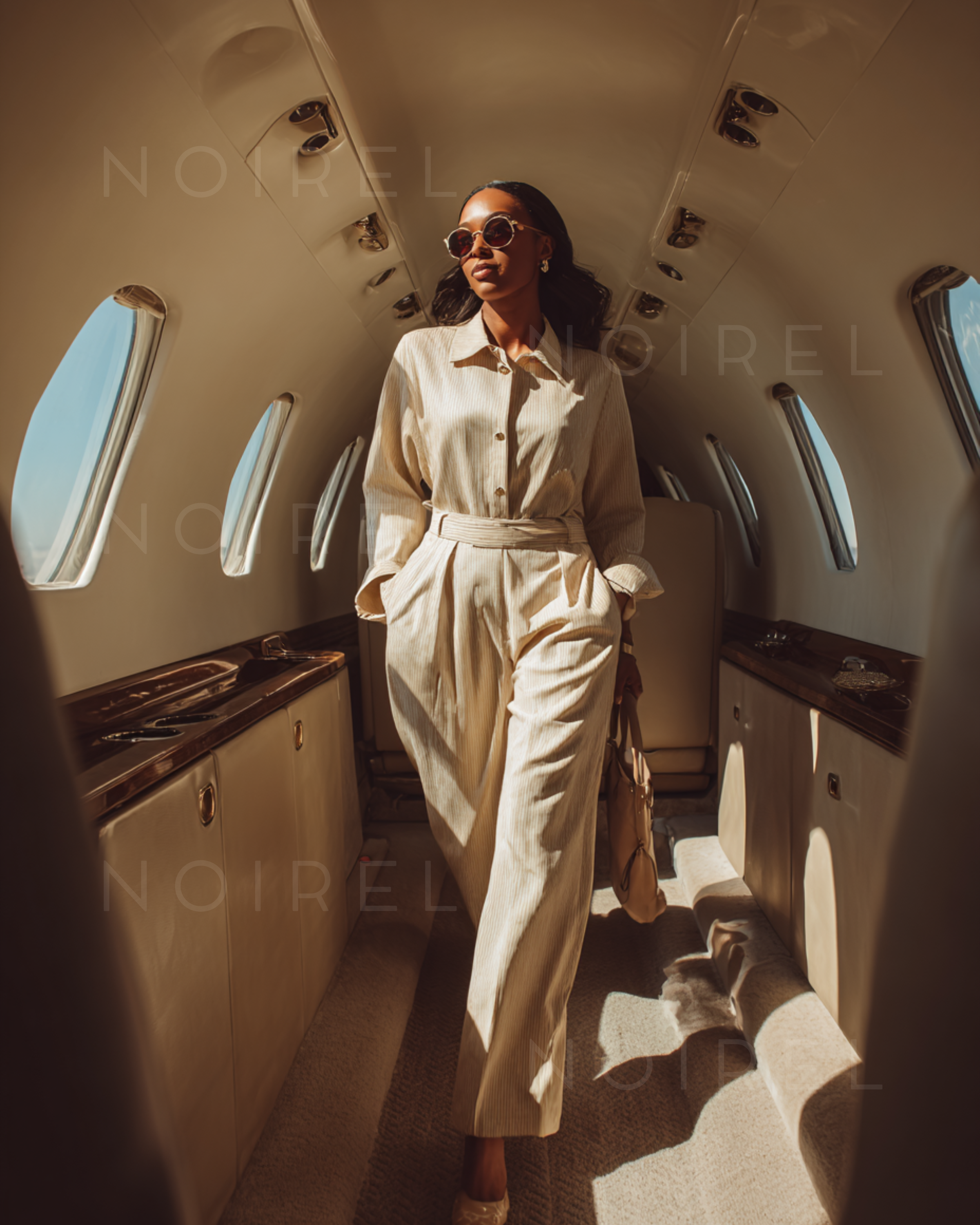 White belted long-sleeve jumpsuit with button front and wide-leg pants