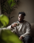 NOIREL textured knit crewneck sweater, long sleeves in heather gray