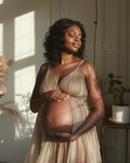 Maternity slip dress with thin straps and V-neck, pleated flowy fabric in light gray