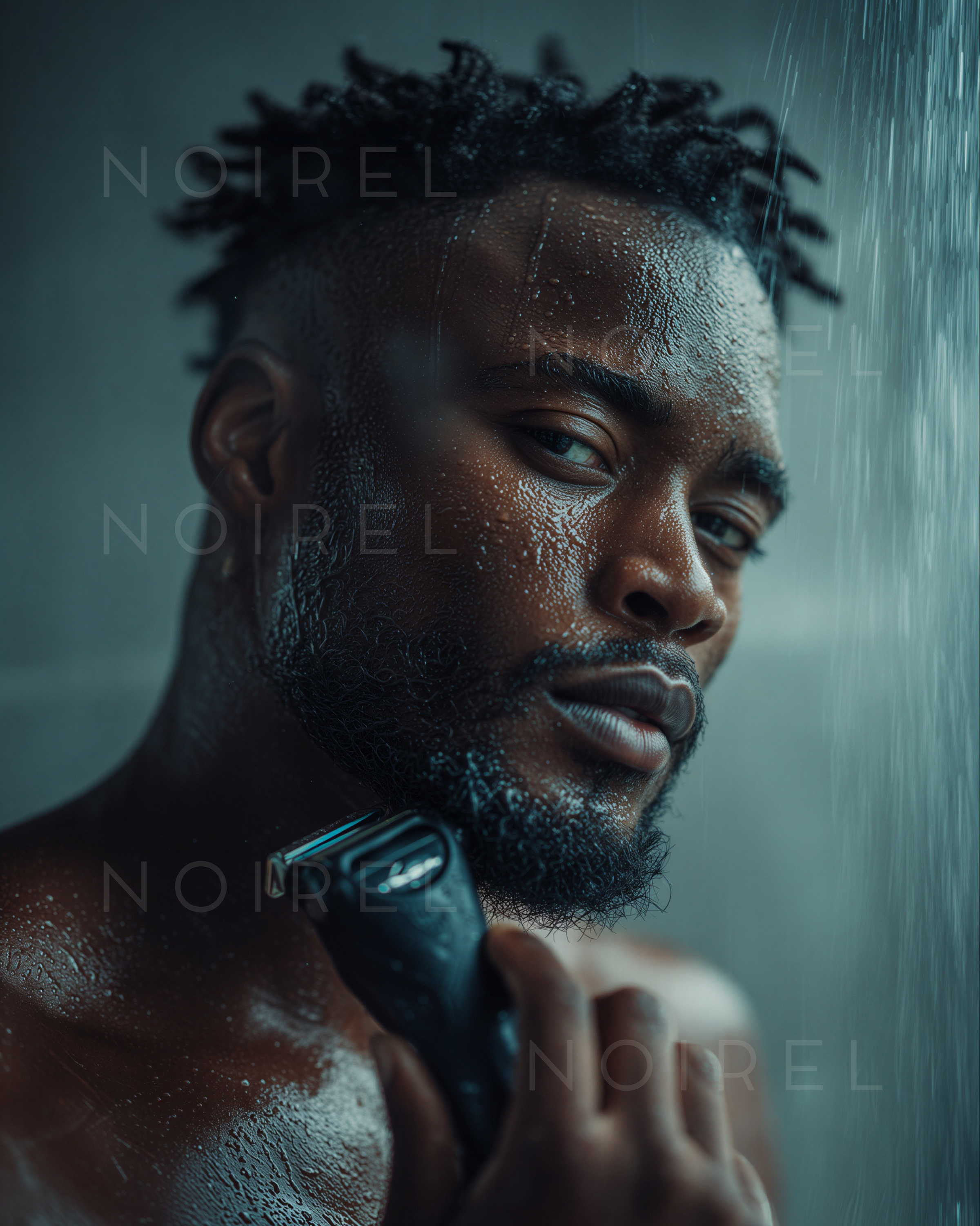 NRL018 beard trimmer near face on wet skin