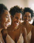 Beige lace camisole with thin straps, worn by smiling woman