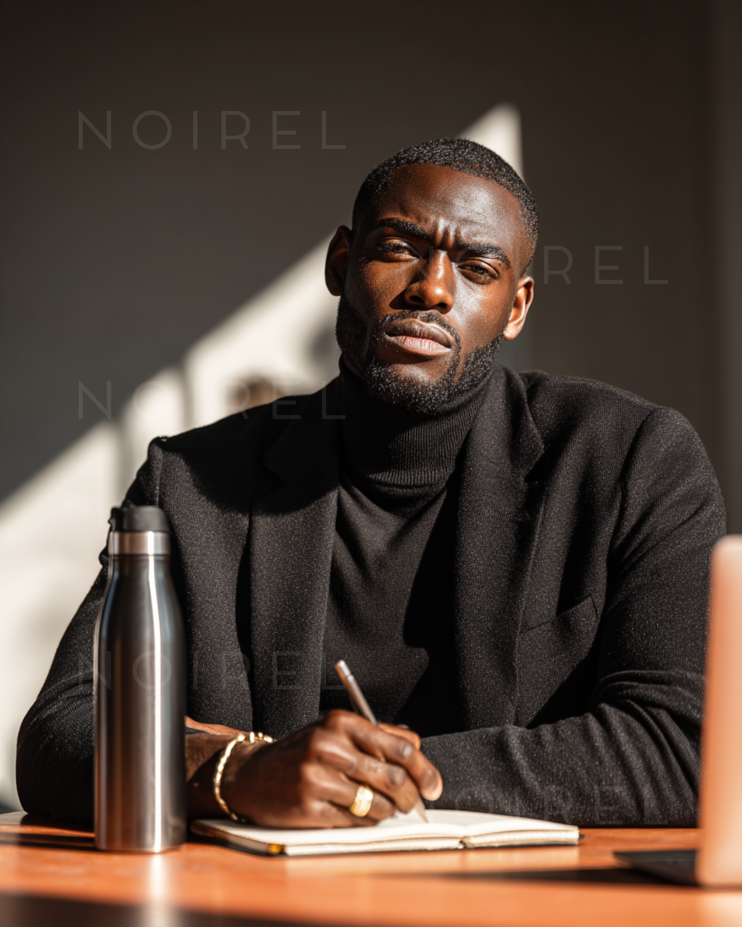 Dark blazer with turtleneck collar