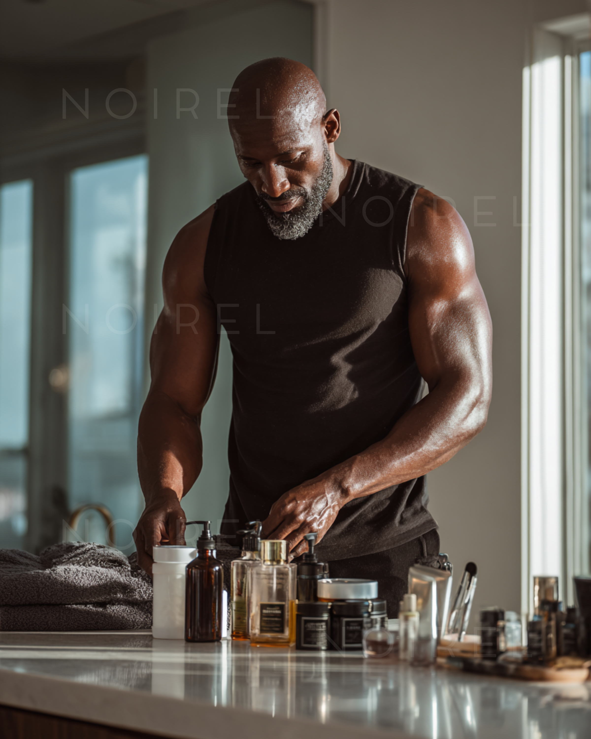 Black sleeveless tank top with crew neck