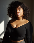 NOIREL NRL282 black ribbed cropped long-sleeve top with square neckline