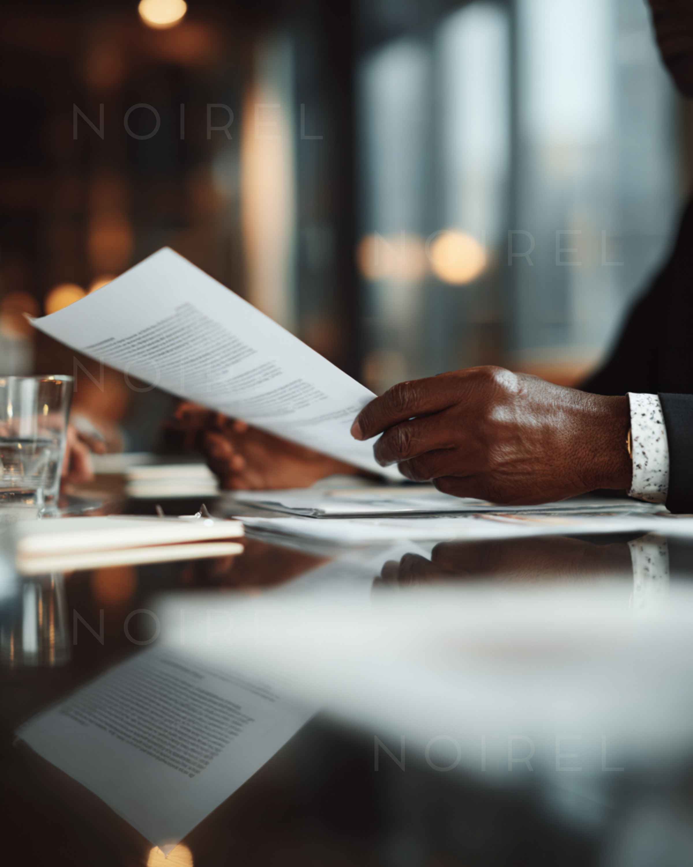 NOIREL NRL068 office document review: hands holding papers on desk