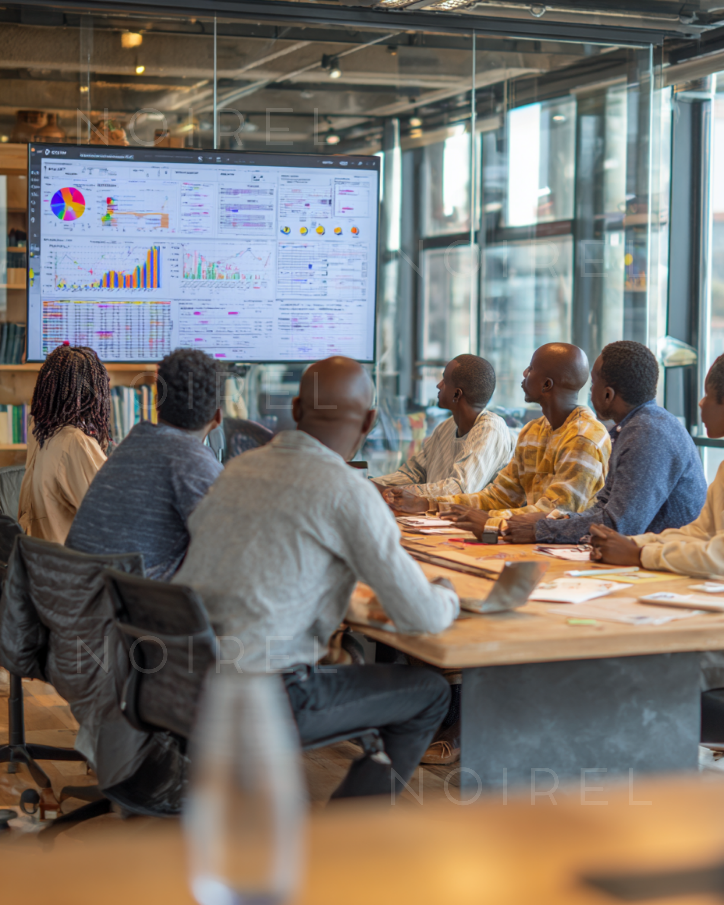 Office & Jobs scene with team gathered around a meeting table