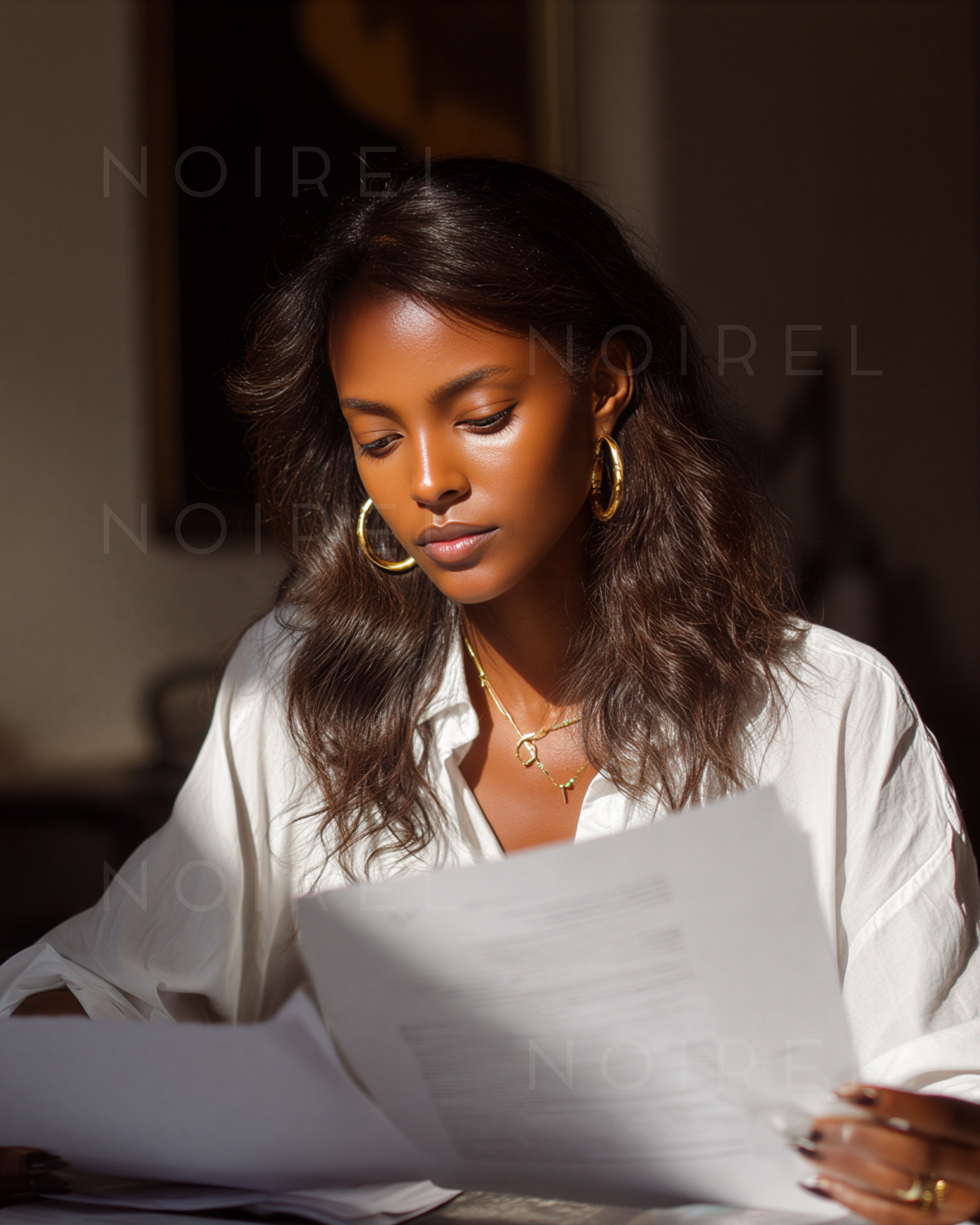NOIREL white blouse with V-neck and long sleeves